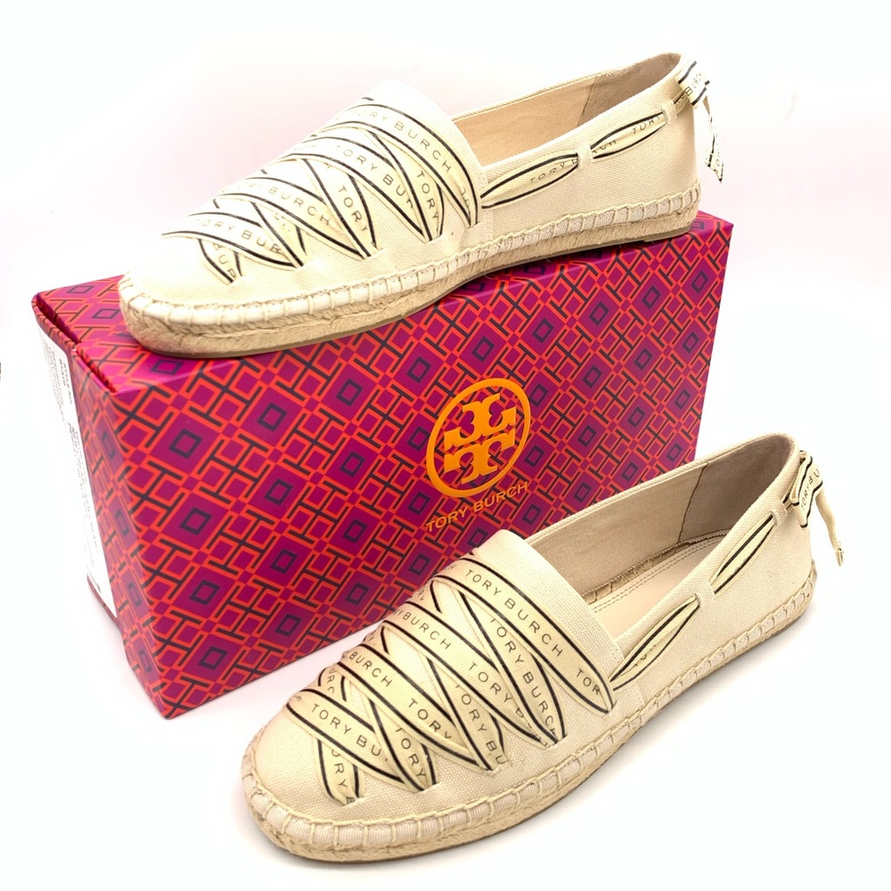 NIB Tory Burch Tory Ribbon Espadrille-Recycled Canvass